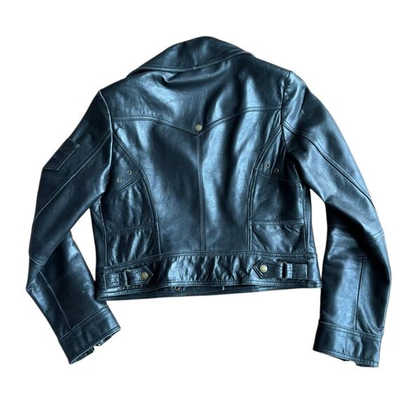 Guess Women's 100% Genuine Leather Black Moto Zip Up Jacket Size Large - Picture 2 of 8